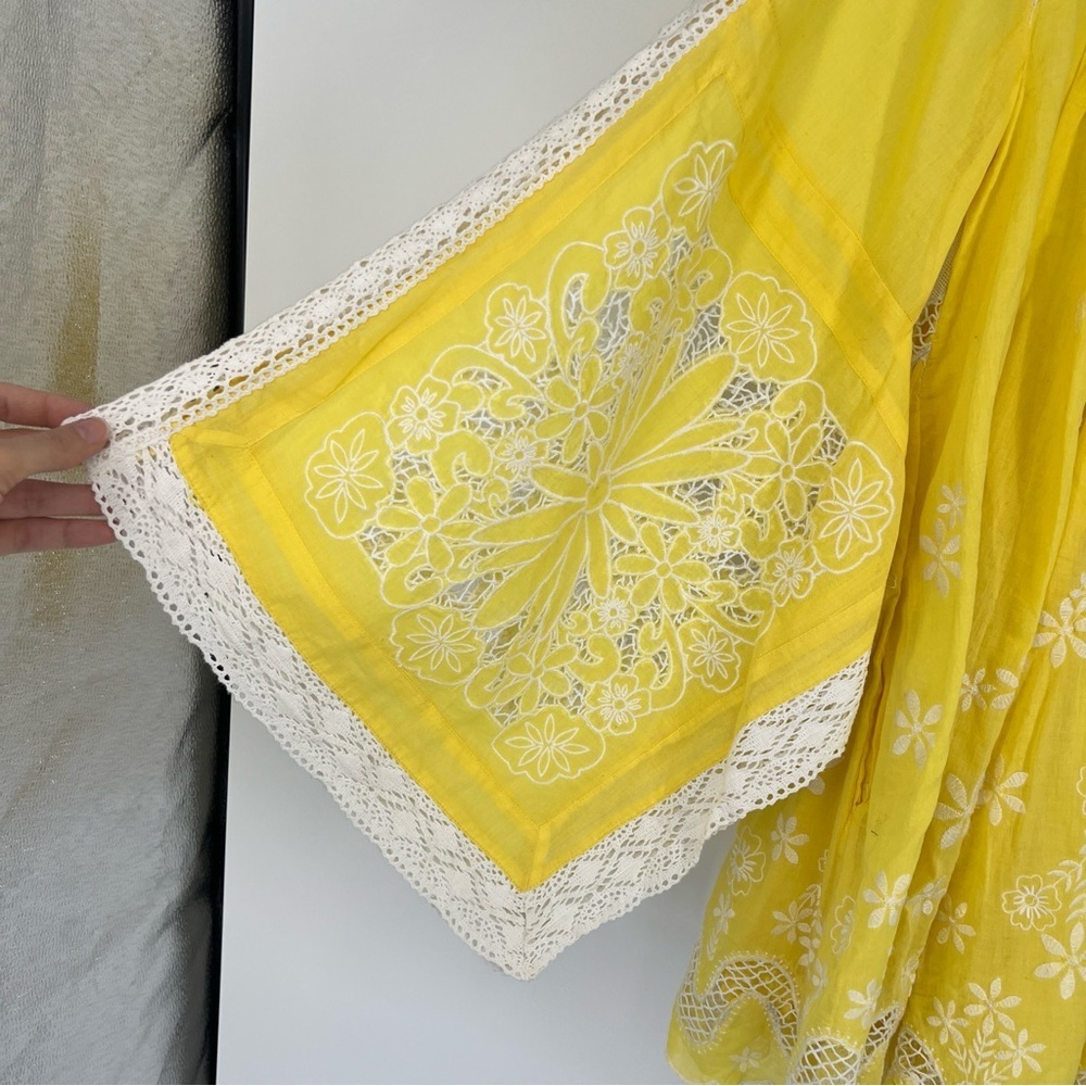 Free People x House of Aama Yellow 100% Cotton Floral Embroidered Mini Dress XS - Picture 4 of 9